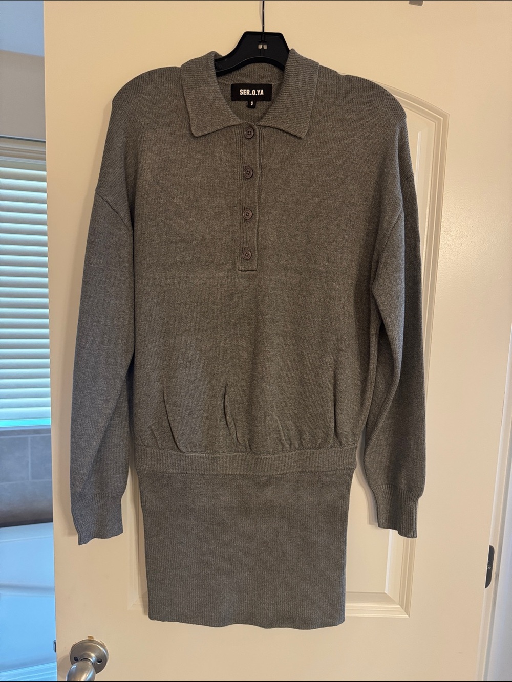 SER.O.YA Grey Knit Polo Sweater Dress with Ribbed Skirt